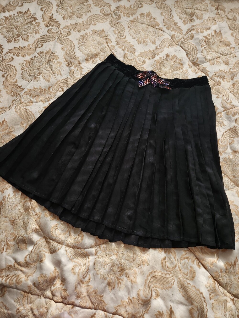 Vintage 80s Black Skirt with Bow Size XL
